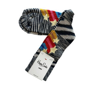 Happy Socks Crew Shooting Stars Socks Red/Yellow/Blue Sz M 8-12, W 10-12.5 NWT
